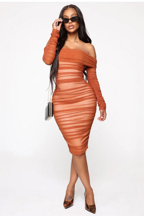 Slash Neck Draped Bandage Midi Dress