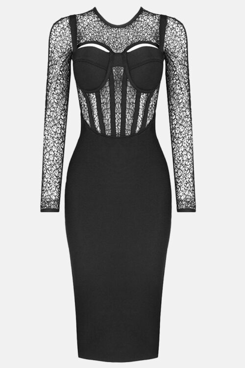 Lace Patchwork Hollow Out Midi Dress