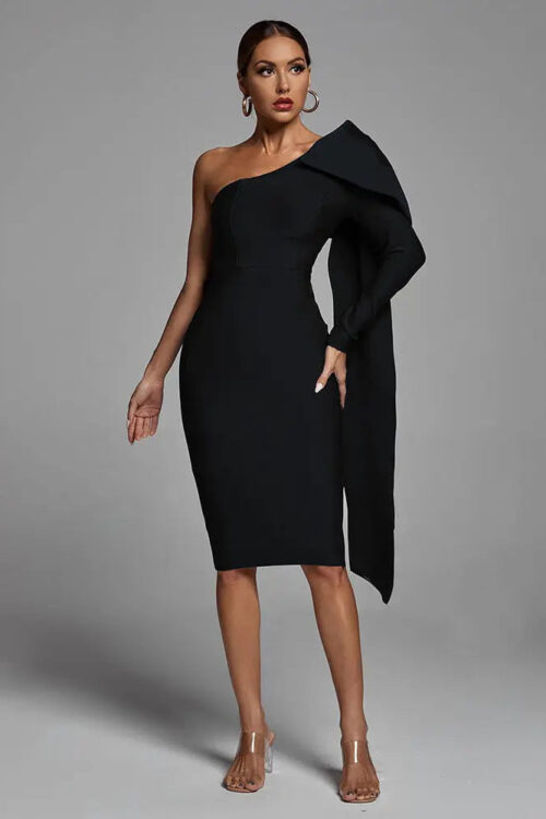 Runway Bownot One Shoulder Midi Dress